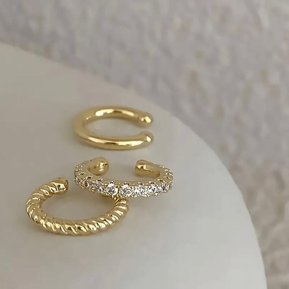 Set of 3 Gold Tone Earrings for Women Without Piercing